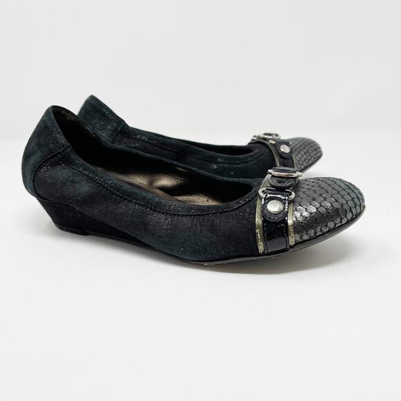 AGL Attilio Giusti Leombruni Snake Cap Toe Hidden Wedge Flats Size 36 1/2 Black - Picture 1 of 13